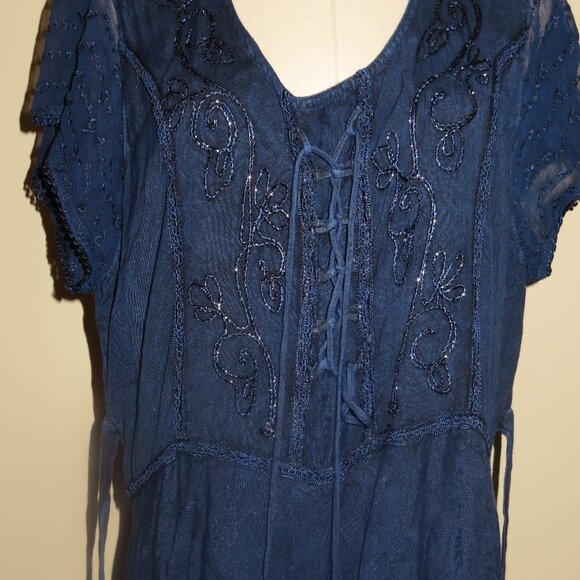 Sakkas Marigold Embroidered Fairy Dress Navy - Picture 3 of 5